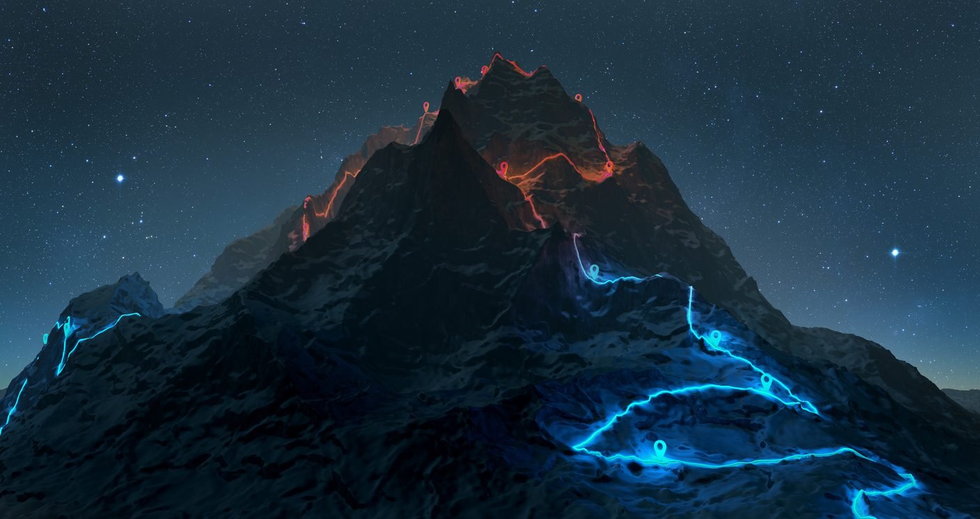 Privatinsolvenz Verfahren - Wanderweg mit Wegpunkten als Illustration